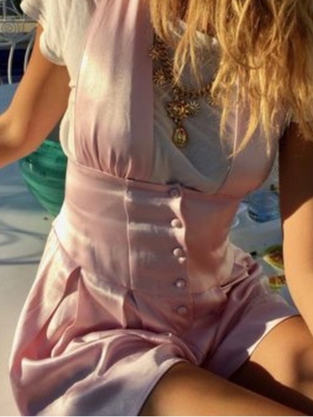 VANESSA MOONEY NWT Venus Pink Satin Corset-Style Romper